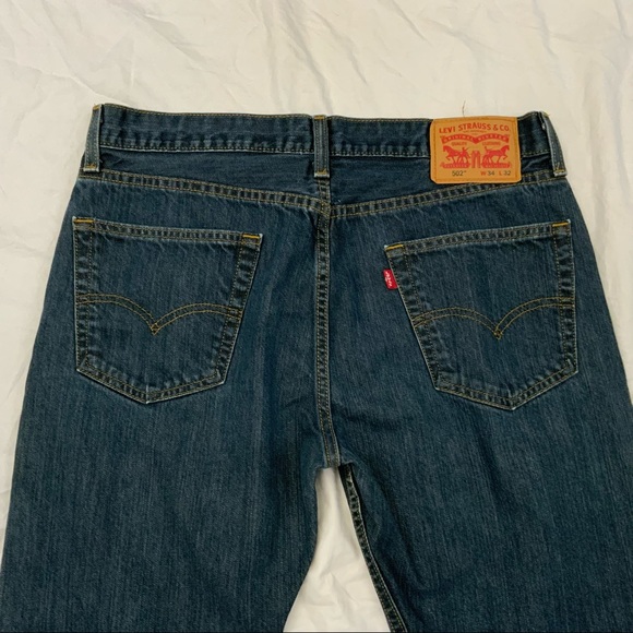 Levi Strauss 502 Dark Wash Taper Straight Leg Jeans 100% Cotton 34x29 Actual - Picture 14 of 15